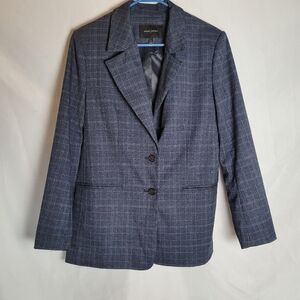 Banana Republic Women Blue Plaid Long Boyfriend Blazer Size 4